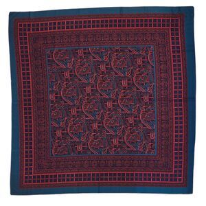 Vintage Large Square Scarf 46" Challis By Berkshire Italy Geometric Teal Red